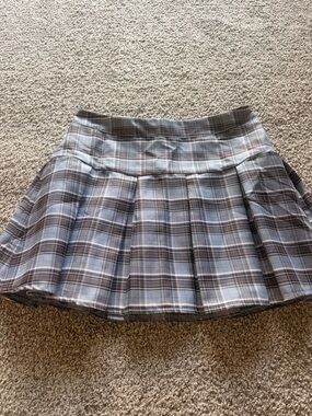 Plaid Pleated Mini Skirt in Light Blue and Gray
